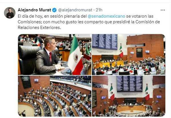 Además de la Senaduría, le regalan a <a href="/alejandromurat/">Alejandro Murat</a>  la Comisión de Relaciones Exteriores del <a href="/senadomexicano/">Senado de México</a>  

Y los Senadores <a href="/LauraEstradaMau/">Laura Estrada Mauro</a> y <a href="/NinoMoralesT/">Antonino Morales Toledo</a>  que sí fueron electos por el pueblo de #Oaxaca ¿Qué encabezarán?