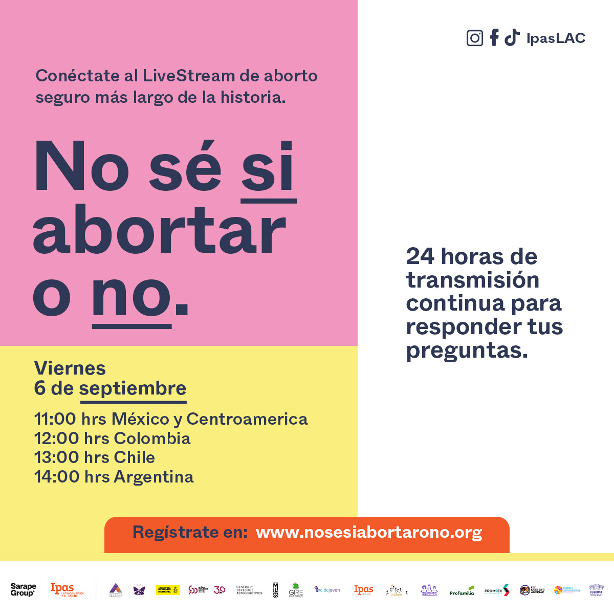 No sé si abortar o no...es una duda más frecuente de lo que pensamos.

¡Te invitamos a una #transmisiónenvivo en la que responderemos todas las preguntas que tengas sobre el aborto durante 24 horas seguidas! ✨❤️‍🩹Aparta la fecha:

#NoSeSiAb0rtaroNo