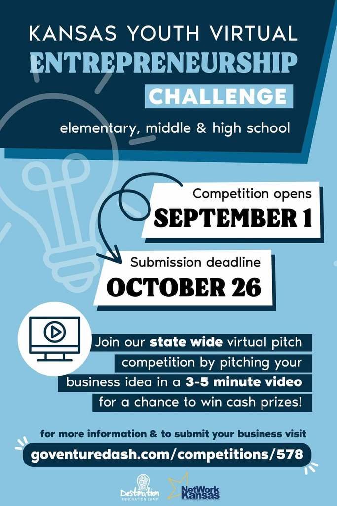 Kansas Youth Virtual Entrepreneurship Challenge!

Elementary - Middle - High School Divisions!

Need more info? Contact Mr. Russell @ jrussell@usd283.org
