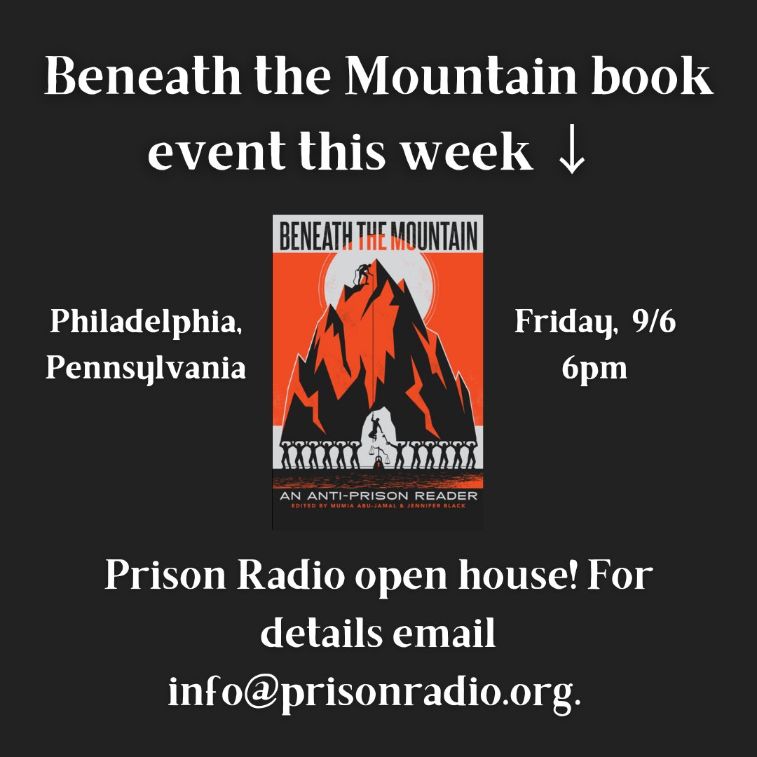 The second Beneath the Mountain book event is taking place this Friday in Pennsylvania! Email info@prisonradio.org for more details 💻