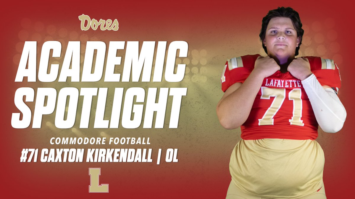 ACADEMIC SPOTLIGHT
This week's scholar is junior Caxton Kirkendall, OL. Kirkendall has an outstanding A+ high school average. Congratulations!