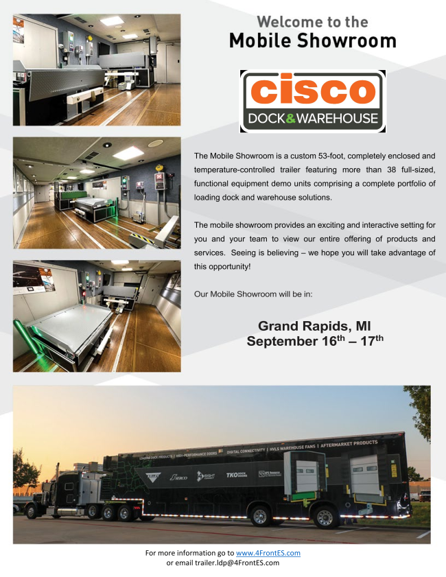 CiscoBatDocDoor's tweet image. The Mobile Showroom is a  trailer featuring more than 38 full-sized, functional equipment demo units comprising a complete portfolio of loading dock and warehouse solutions.  Call 1-800-968-8651 to get this scheduled to visit your facility! #loadingdocks
cisco-inc.com/news/view/343/…