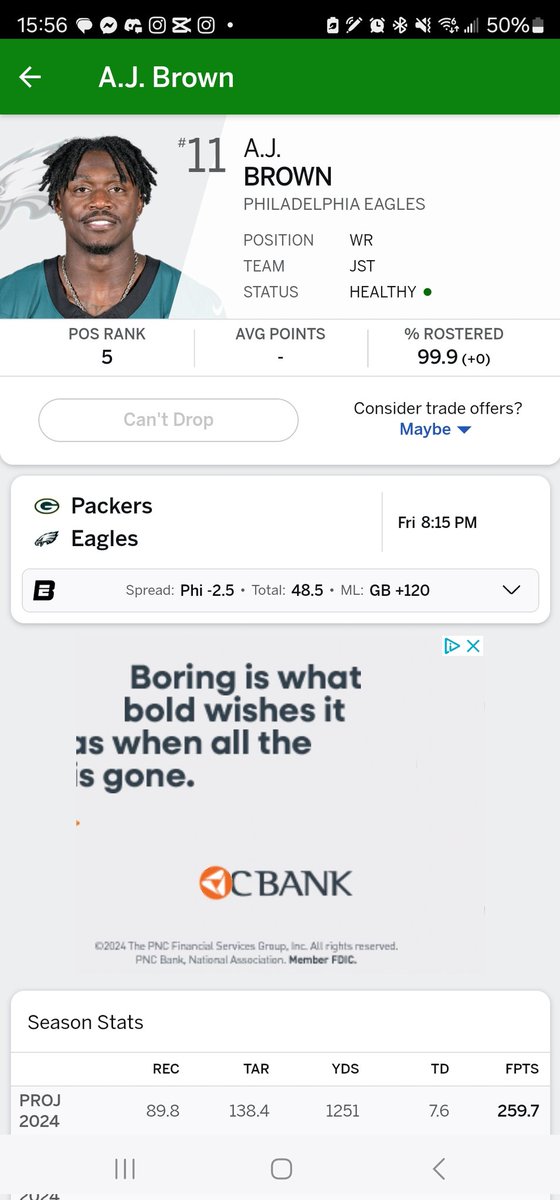 mrlassiter22's tweet photo. @Eagles What does rest mean is AJ playing or not he is in my starting lineup https://t.co/jOkutowWv4