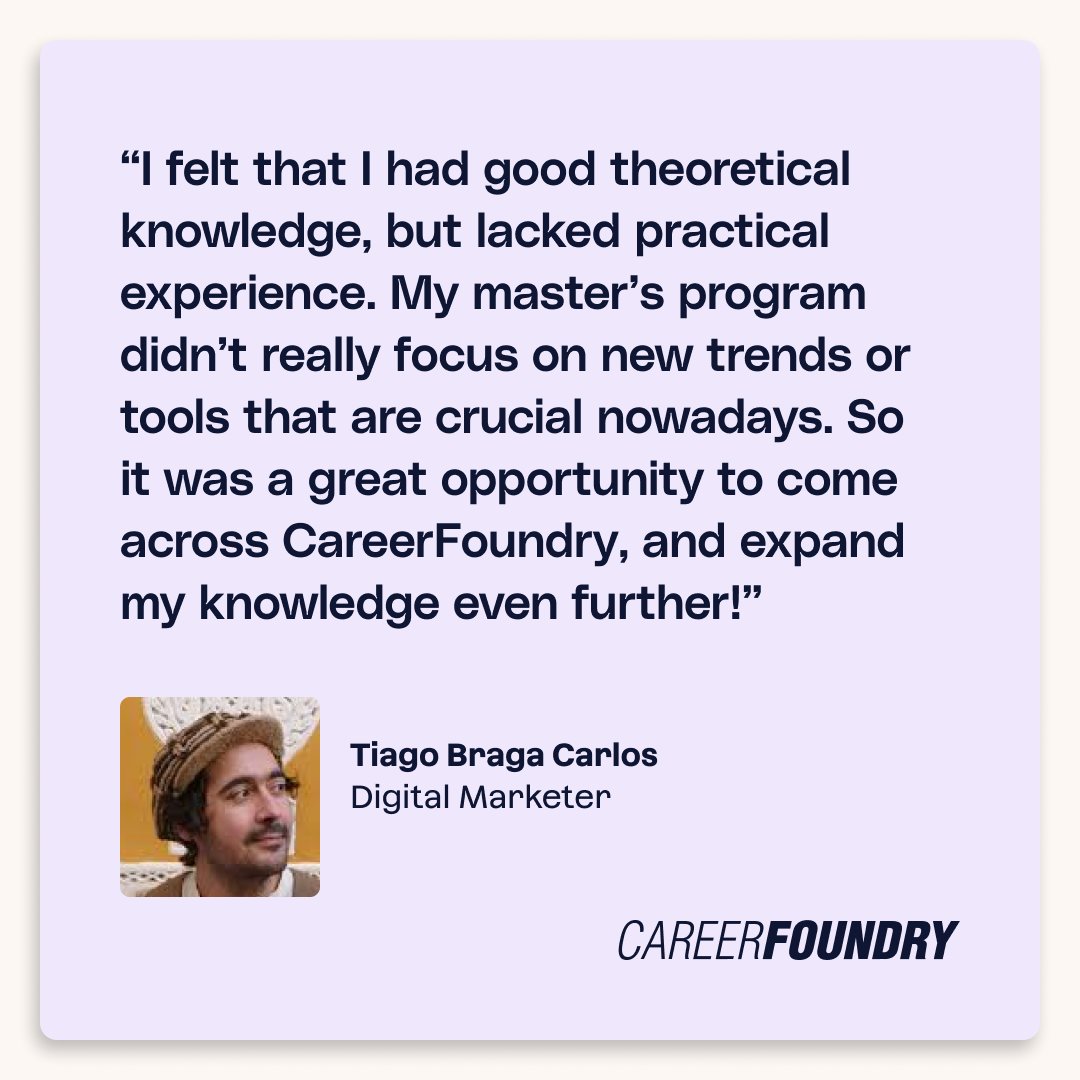 Never stop learning! Meet Tiago 👋

With a background in biochemistry and a master’s degree in marketing, Tiago felt he needed practical, real world experience to expand his knowledge. 

Read his story here 👉 bit.ly/4gpVLcH

#careerchange #digitalmarketing #cfgrads