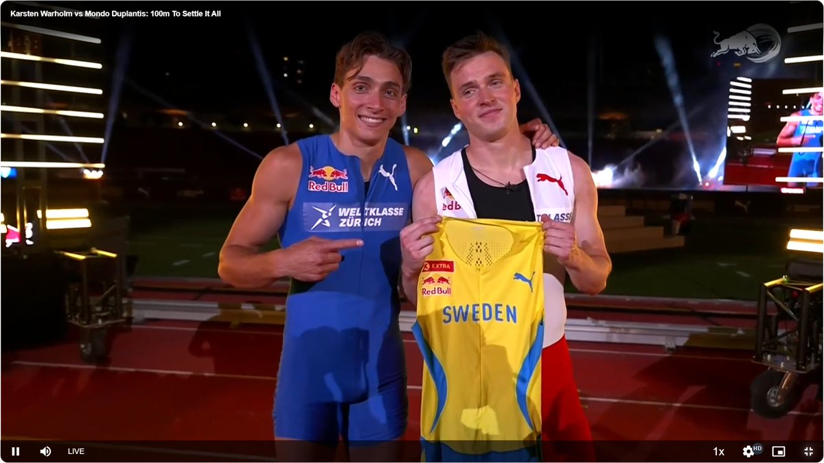 Karsten Warholm's punishment for losing: he will have to compete in tomorrow's Diamond League 400m hurdles in Zurich in a Swedish kit.

Warholm's response when handed the singlet: "Fuck, fuck, fuck."