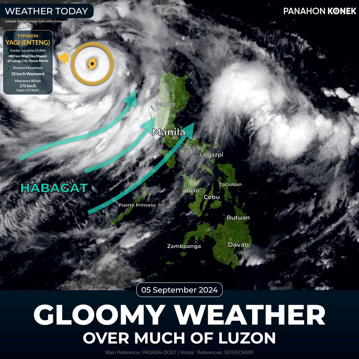 sciencekonek's tweet image. 𝗚𝗟𝗢𝗢𝗠𝗬 𝗪𝗘𝗔𝗧𝗛𝗘𝗥 𝗢𝗩𝗘𝗥 𝗠𝗨𝗖𝗛 𝗢𝗙 𝗟𝗨𝗭𝗢𝗡 ☁️

Makulimlim at may mga pag-uulan pa rin sa Luzon dahil sa epekto ng trough ng bagyong #EntengPH at ang &apos;enhanced&apos; #habagat, partikular sa kanlurang bahagi. Mga localized thunderstorm naman ang posibleng magpaulan sa…