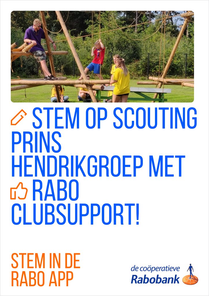 scouting_hvh's tweet photo. De Scouting Prins Hendrikgroep doet mee met Rabo ClubSupport.
Kunnen wij op uw stem rekenen?

Stem nu direct in de Rabo app of online via https://t.co/Ofga1kvmub.

Meer informatie: 
https://t.co/rfC7KgXkJ1

Alvast bedankt voor uw steun. #RaboClubSupport https://t.co/J5VokggfxP