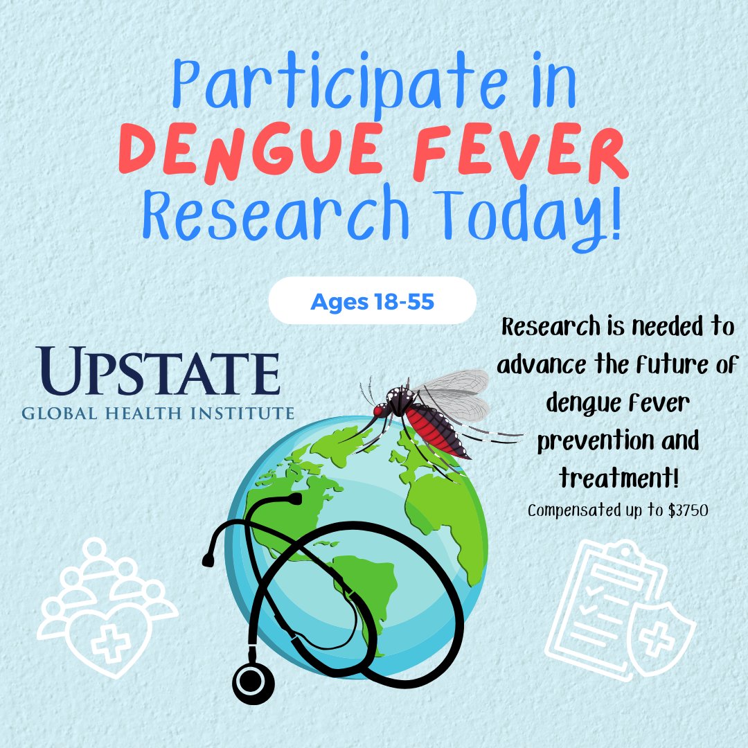 Participate in Dengue Fever Research Today!

Contact us for more information:
* Trials@upstate.edu 
* 315-464-9869
* Upstate.edu/globalhealth