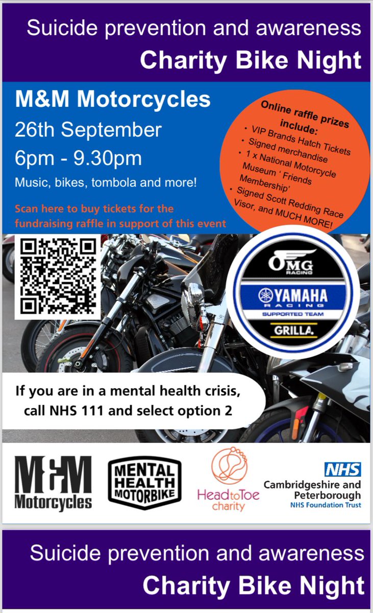 If your able please scan the QR code and buy a ticket, you will be supporting Mental health in the motorcycle community, <a href="/OfficialBSB/">British Superbike Championship</a>