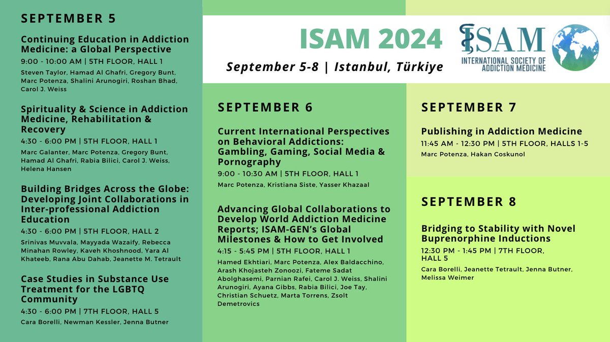 #ISAM2024 kicks off, tomorrow, in #Istanbul! Will you be attending? Don't miss your chance to hear from <a href="/YaleMed/">Yale School of Medicine</a> <a href="/YaleSPH/">Yale School of Public Health</a> faculty, staff, &amp; collaborators presenting at this year's proceedings! Presentation dates, times, &amp; locations below: