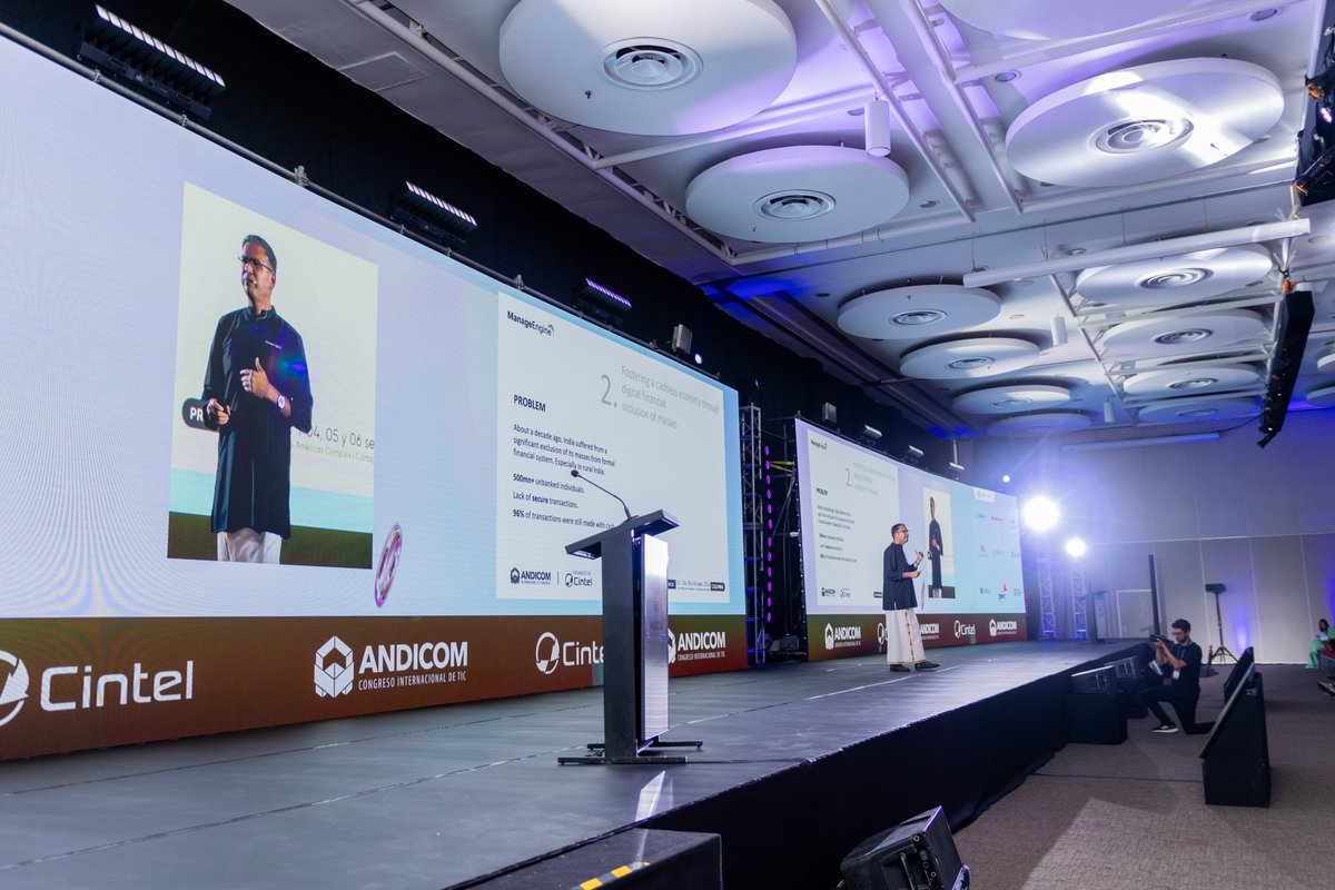 ANDICOM's tweet image. Rajesh Ganesan @rajesh05, President, Manage Engine, en su charla &quot;The Digital Transformation Journey and the Pursuit of Digital Maturity&quot;, destacó la visión de la India sobre la importancia de la educación y la aplicación de la tecnología. Explicó que en la India, existe un…