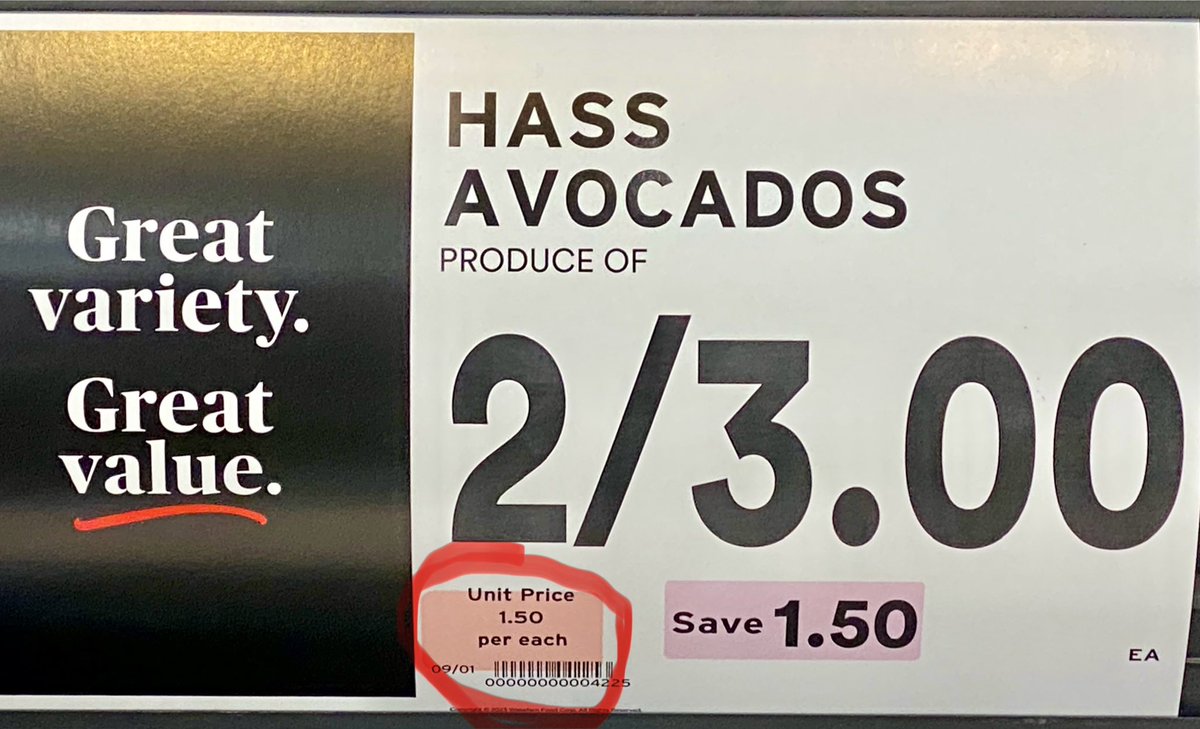 Michael K. Oliver, Ph.D. ๐ ๐ (@michaelkoliver) on Twitter photo Wait, <a href="/ShopRiteStores/">ShopRite Stores</a>, let me get this straight. The unit price of an avocado is $1.50. Youโre pricing them at two for $3. And this somehow will save me $1.50? Please explain. Wait, <a href="/ShopRiteStores/">ShopRite Stores</a>, let me get this straight. The unit price of an avocado is $1.50. Youโre pricing them at two for $3. And this somehow will save me $1.50? Please explain.
