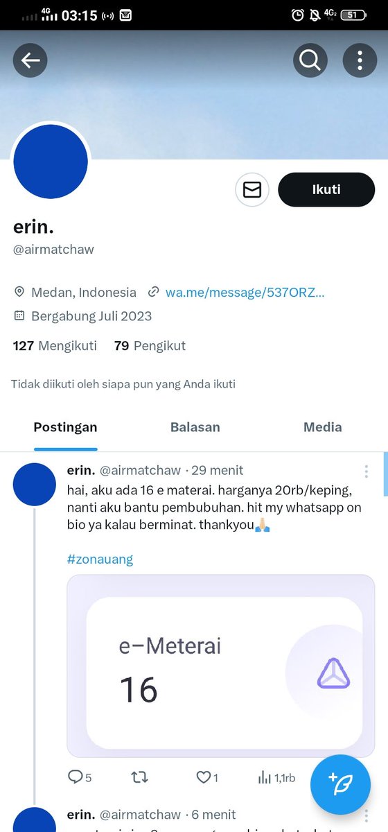 doublechoocoo's tweet image. HELP RT MAU SPILL PENIPUUU E MATERAI JANGAN BELI DI DIA

WA 083822137842
ADINDA STORE BTNG
ERINA DINDA PUTERI
@airmatchaw
