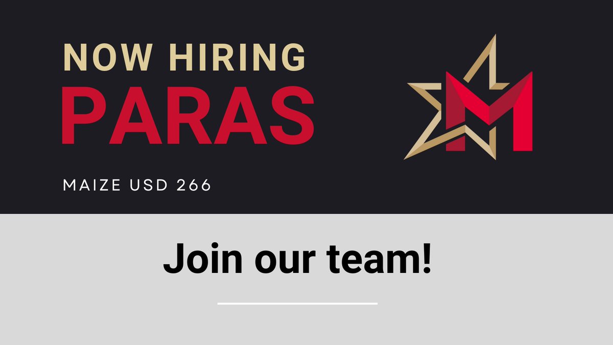 🌟 We're hiring paraeducators! 🌟

No degree needed, just a passion for helping students. Enjoy flexible hours, great benefits (health, dental, vision), KPERS retirement, and paid holidays!

Learn more &amp; apply: usd266.com/careers

#266Success
#MaizeFamily
#LeadForward
