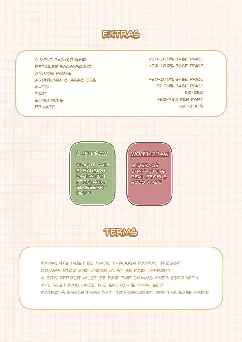 SuperSnackSized's tweet image. I finally updated my comms sheet!
Request form is below, dm if you have any questions ✨