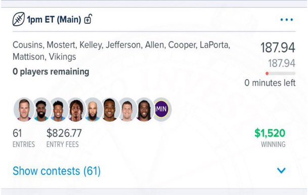 InvestDFS's tweet image. 2024 #NFL #DFS 1 day away!! 

To win with us 👉 Message @InvestDFS

#NFL #DFS | #TimeToInvest 📈