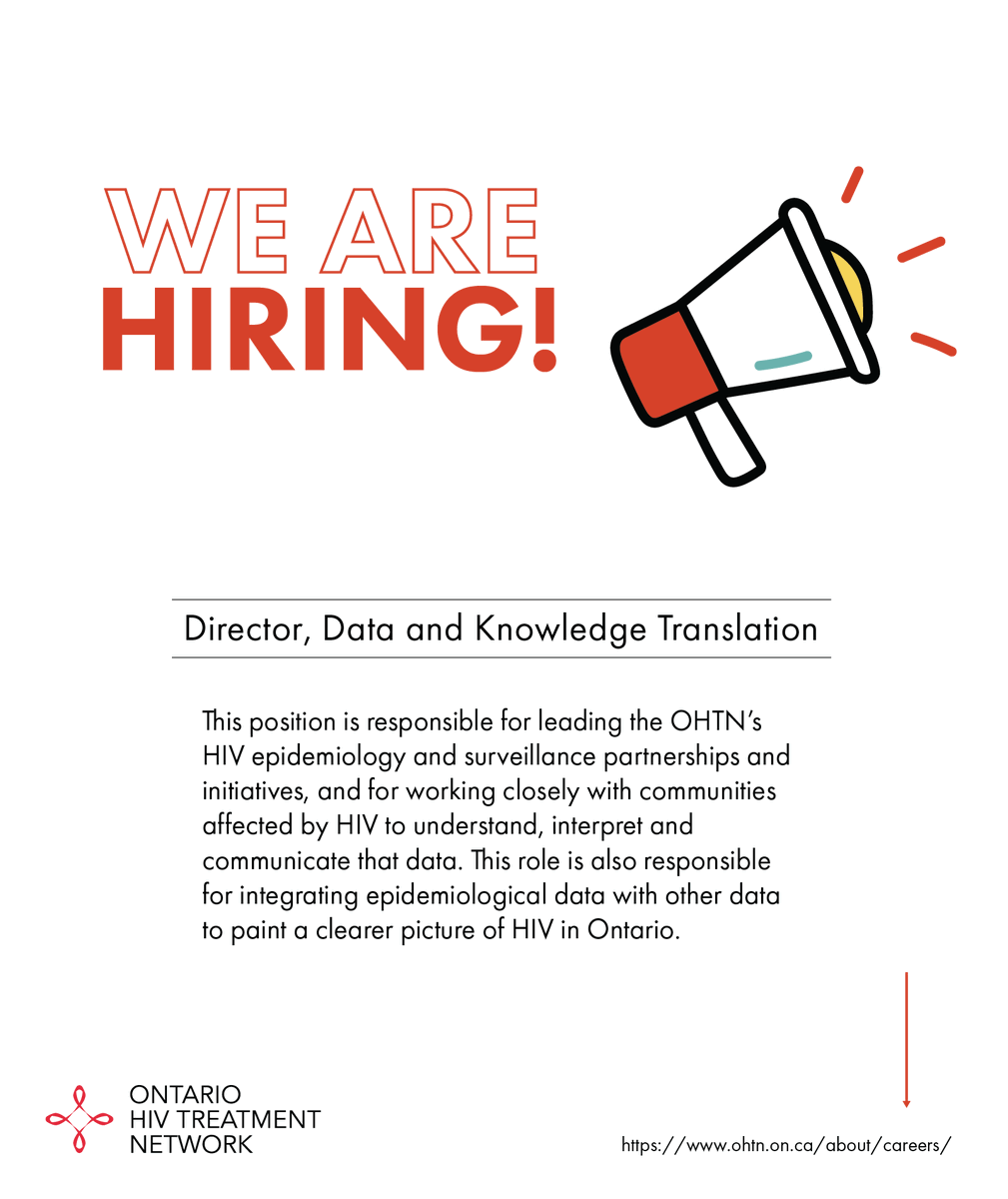 #TheOHTN is hiring! This position is responsible for leading the OHTN’s HIV epidemiology and surveillance partnerships and initiatives, and for working closely with communities affected by HIV to understand, interpret and communicate that data.

Apply by: 5pm September 20, 2024