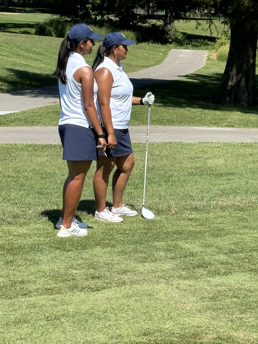 jr_sula's tweet photo. Kaya Sood and Mancha Sood ready to begin today’s round at Tomahawk Hills. Olathe North is in the house. #ONGolf. #GoEagles https://t.co/mCvwaCQpXl