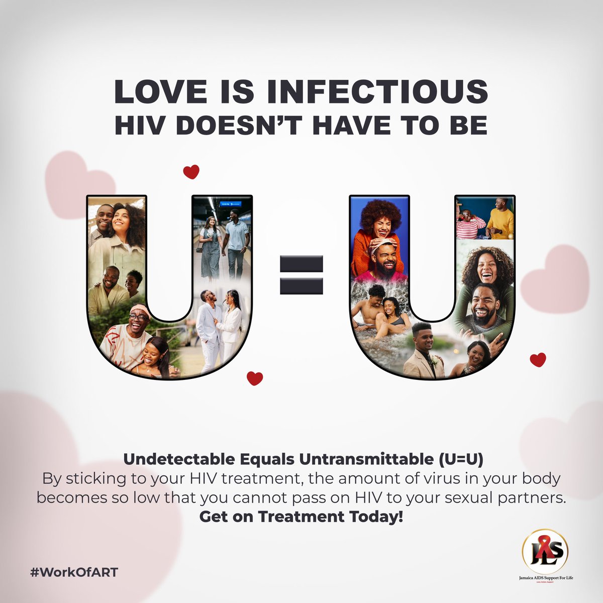 U=U means couples can share hugs, kisses, and endless 'I love yous'—just not HIV. 💕

If you or someone you know is living with HIV and is not on treatment, contact JASL today to begin your journey to being undetectable and unstoppable! #uequalsu #LoveWithoutLimits #WorkOfArt