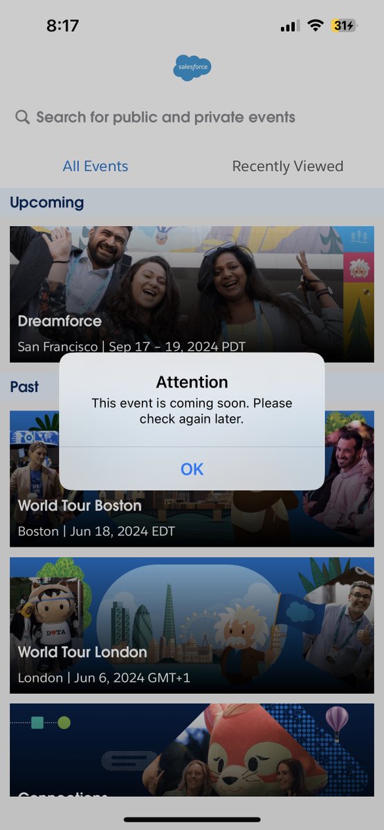 Anyone know when we can login to the <a href="/dreamforce/">Dreamforce</a> mobile app? #trailblazercommunity
