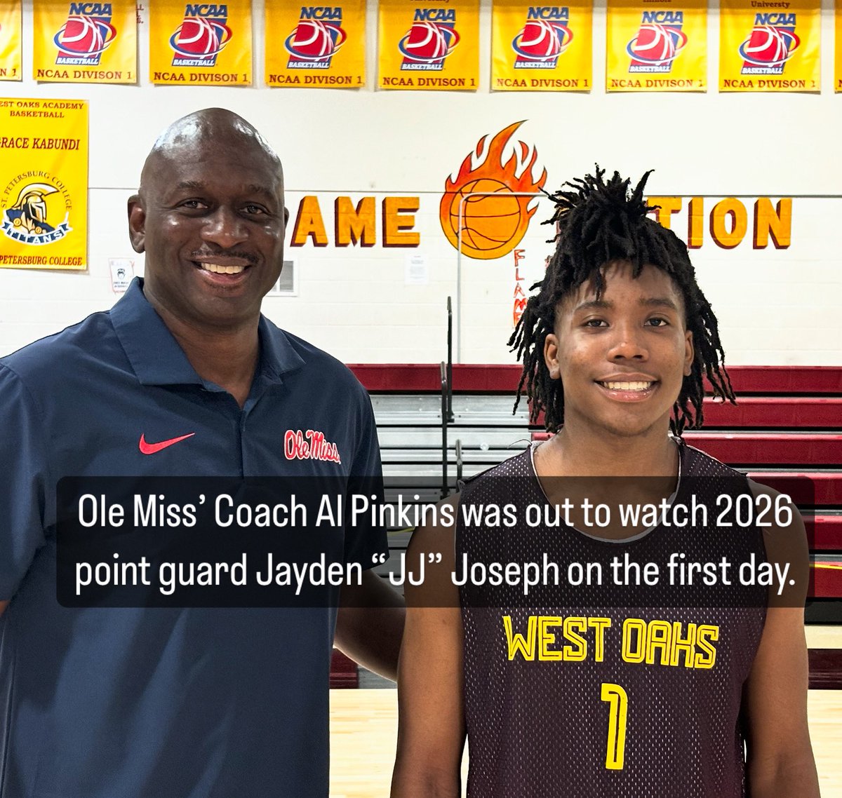 Coach Kenny Gillion (@westoaksacad) on Twitter photo Ole Miss’ Coach Al Pinkins was out to watch 2026 point guard Jayden “JJ” Joseph on the first day. Ole Miss’ Coach Al Pinkins was out to watch 2026 point guard Jayden “JJ” Joseph on the first day.