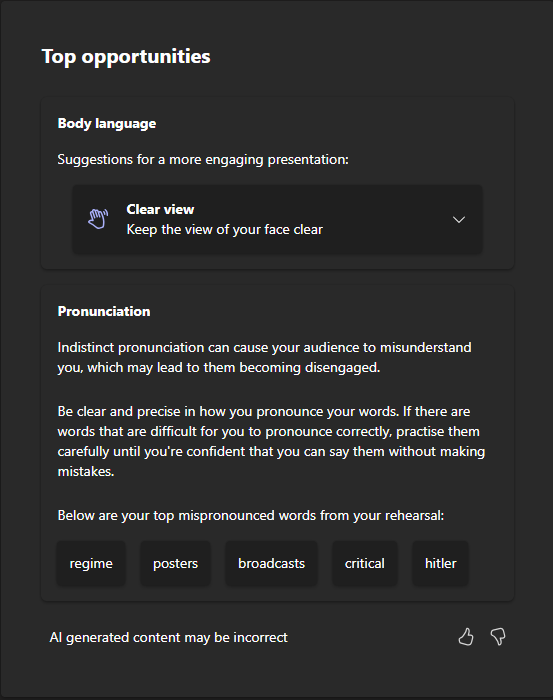 MrsKK8's tweet photo. Have you tried #SpeakerProgress in @MicrosoftTeams? I got my students to practice their presentation before their online call. The quality of presentations was ⬆ as they were able to practice & act on the feedback provided. Looking forward to the slide Intergrations! #MIEExpert https://t.co/MYYw8pLHDu