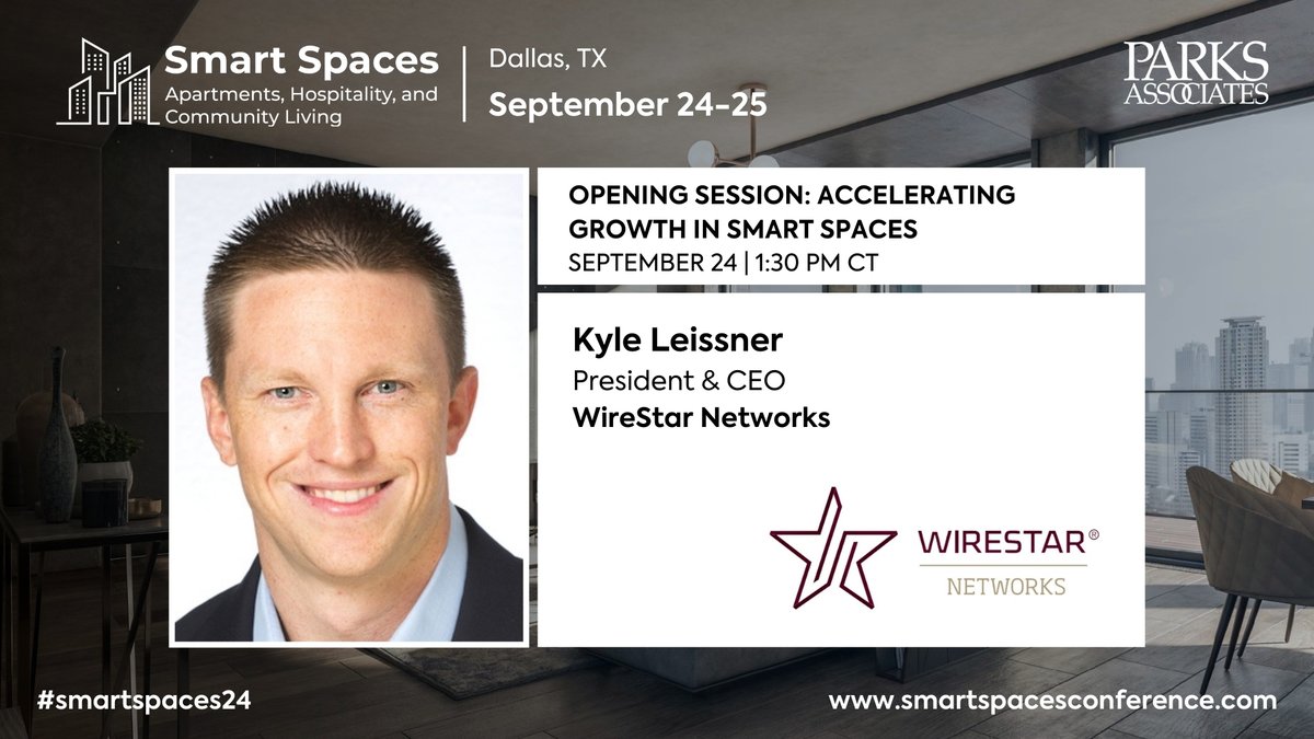 🎤 Kyle Leissner, President &amp; CEO, WireStar Networks is speaking during #SmartSpaces24 in Dallas!

Don’t miss out on 50% off in-person registration with code SMSP-50C here 👉 smartspacesconference.com

#IoT #PropTech #AI #Dallas