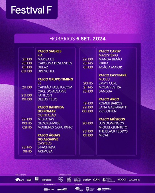 Horários do Festival F 2024 - 6 de setembro