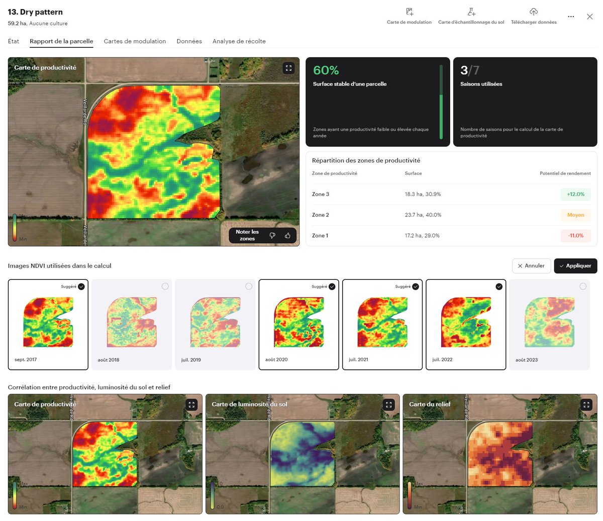 Il y a des années sèches et d'autres très humides. @OneSoil ne mélange pas tout pour faire la différence. Des cartes de modulation de qualité demandent des bonnes données de base.