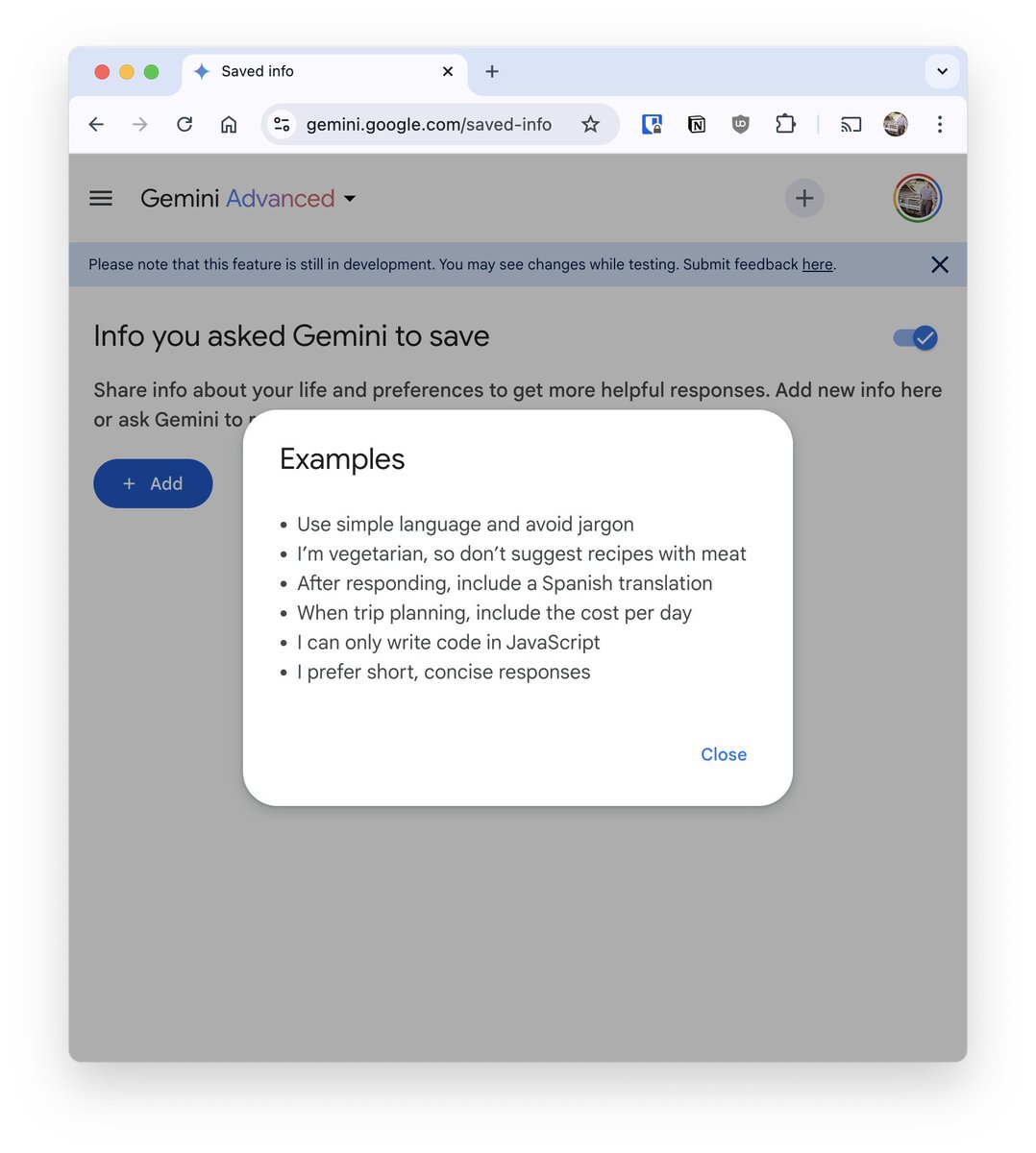 Anyone else get access to Gemini Memory?

Settings -&gt; Saved info

or test the url: gemini[.]google[.]com/saved-info