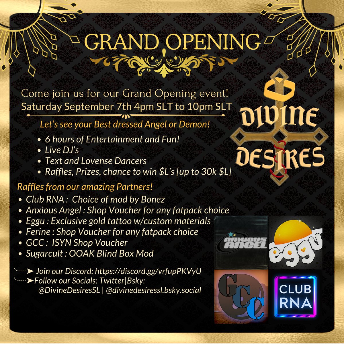 On September 7th, join us in celebrating the first true opening of the Cathedral's doors. Indulge in divine sin, feed your deepest desires. Join us.

#furry #secondlife #virtualphotography #furrynsfw