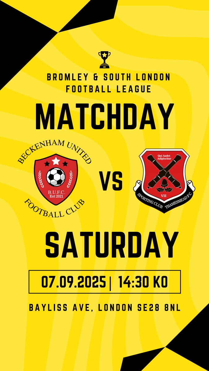 Beckenham United FC (Senior) (@beckenhamutd) on Twitter photo This weekend, we get our 1st ever <a href="/BASLFL/">B&SL Football league</a> league campaign underway vs Sporting Club Thamesmead. Thanks to our sponsors <a href="/threehoundsbeer/">Three Hounds Beer Co</a> This weekend, we get our 1st ever <a href="/BASLFL/">B&SL Football league</a> league campaign underway vs Sporting Club Thamesmead. Thanks to our sponsors <a href="/threehoundsbeer/">Three Hounds Beer Co</a>