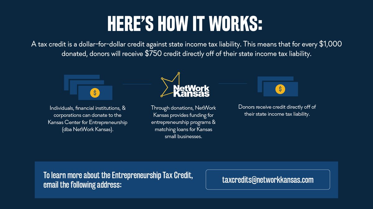 Network Kansas (@networkkansas) on Twitter photo If you are interested in supporting our organization while lowering your state tax liability, Entrepreneurship Tax Credits might be for you! We encourage you to reach out to your tax preparer and email taxcredits@networkkansas.com to learn more.
âť—DEADLINE is 11/01/24. Act now! If you are interested in supporting our organization while lowering your state tax liability, Entrepreneurship Tax Credits might be for you! We encourage you to reach out to your tax preparer and email taxcredits@networkkansas.com to learn more.
âť—DEADLINE is 11/01/24. Act now!
