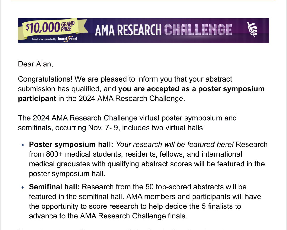 Alan Garcia MD (@alangarc94) on Twitter photo Happy to announce that our abstract was accepted at the <a href="/AmerMedicalAssn/">AMA</a> 2024 research challenge for presentation. Great team work <a href="/RickyLemusMD/">Ricky Lemus, MD</a> <a href="/MueezKayani/">Abdul Mueez Alam Kayani</a> <a href="/IUIntMed/">Indiana University Internal Medicine</a>
🫀🫀🫀 Happy to announce that our abstract was accepted at the <a href="/AmerMedicalAssn/">AMA</a> 2024 research challenge for presentation. Great team work <a href="/RickyLemusMD/">Ricky Lemus, MD</a> <a href="/MueezKayani/">Abdul Mueez Alam Kayani</a> <a href="/IUIntMed/">Indiana University Internal Medicine</a>
🫀🫀🫀