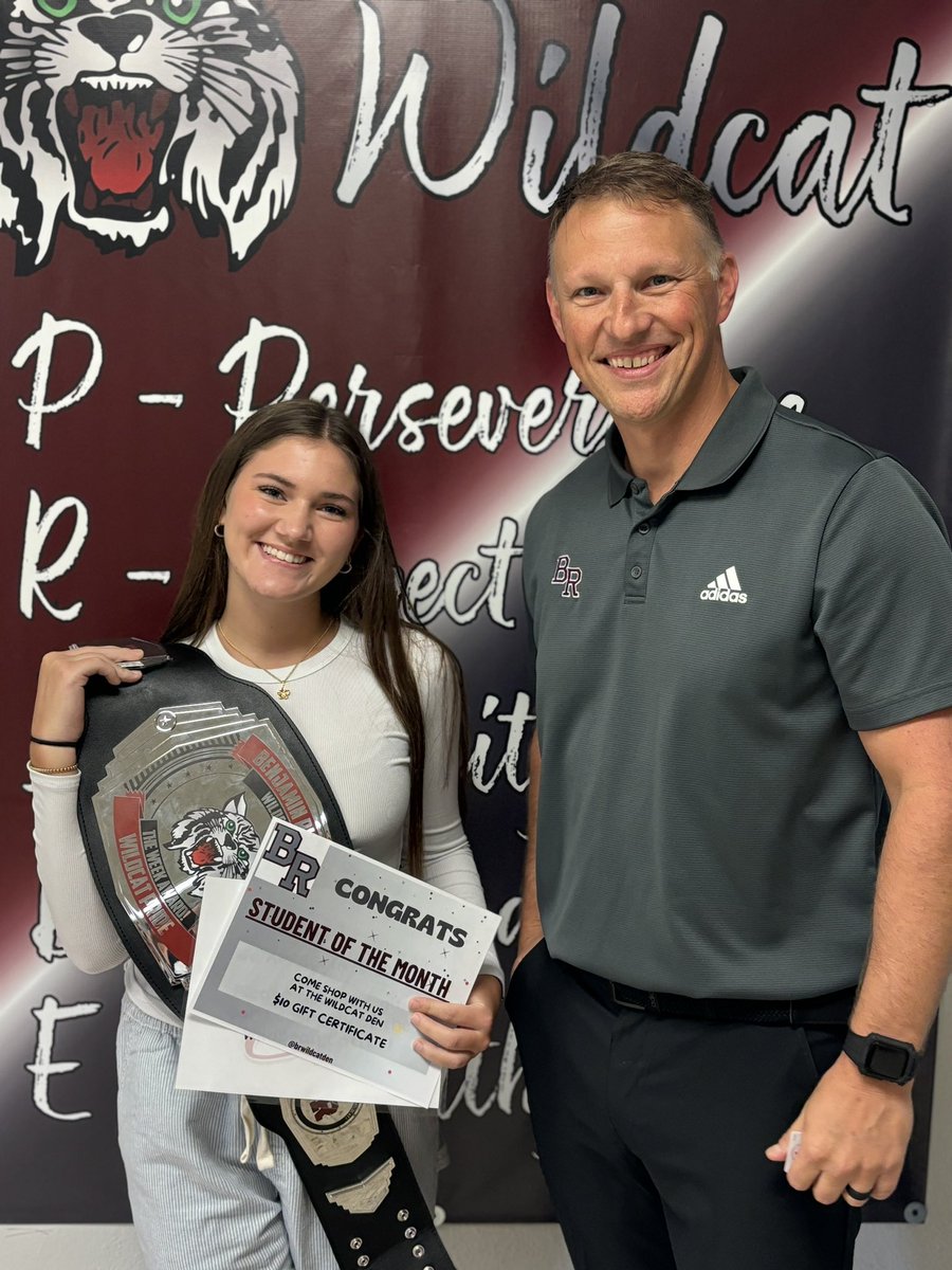 BRmeganreece's tweet photo. 🐾 August Wildcats of the Month!🐾
Student: Carlee Ledbetter 
Teacher: Beth Dewberry
Support: “Blondie” Crawford
Congratulations!! #WERBR #WildcatPride https://t.co/FHXu5mIT5c