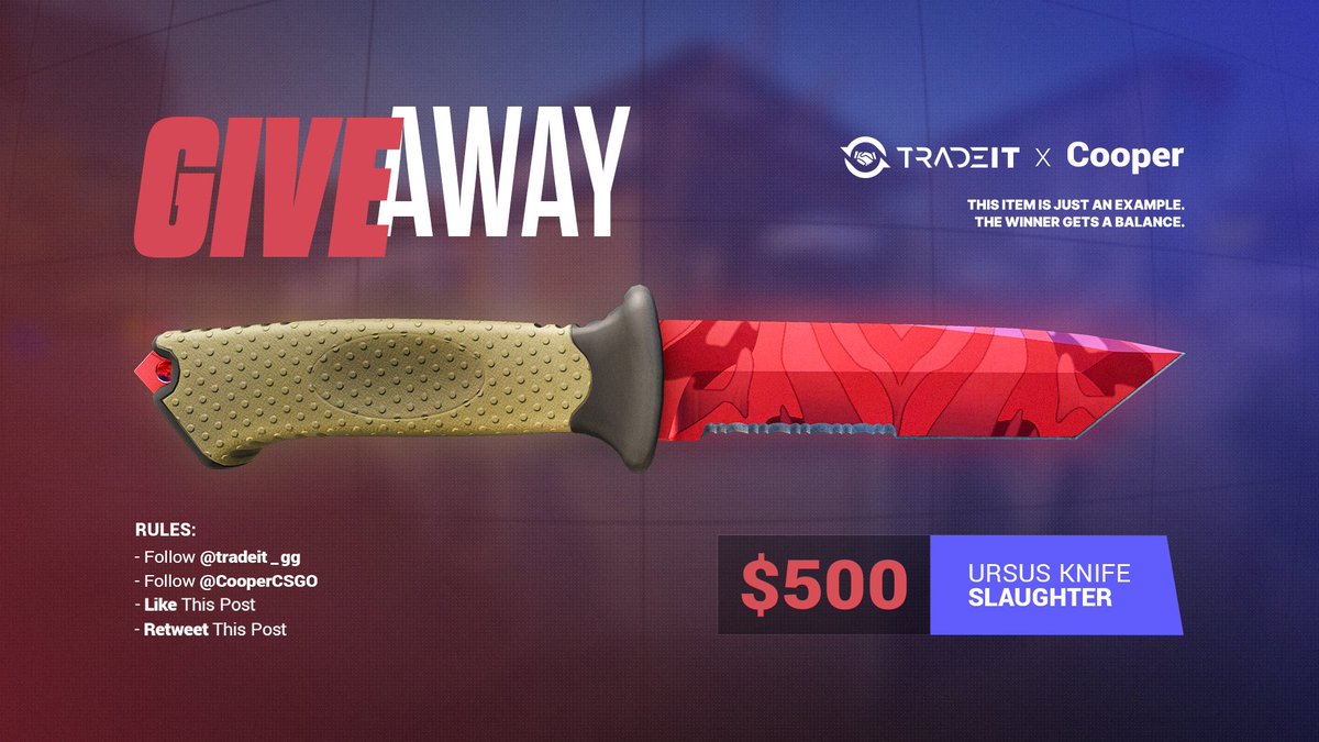 TRADEIT x COOPER Partnership announcement giveaway!

To enter:
-Follow <a href="/tradeit_gg/">Tradeit</a> 
-Follow <a href="/CooperCSGO/">Austin Abadir</a> 
-Like the post
-Retweet

Good luck and use code Cooper 😀