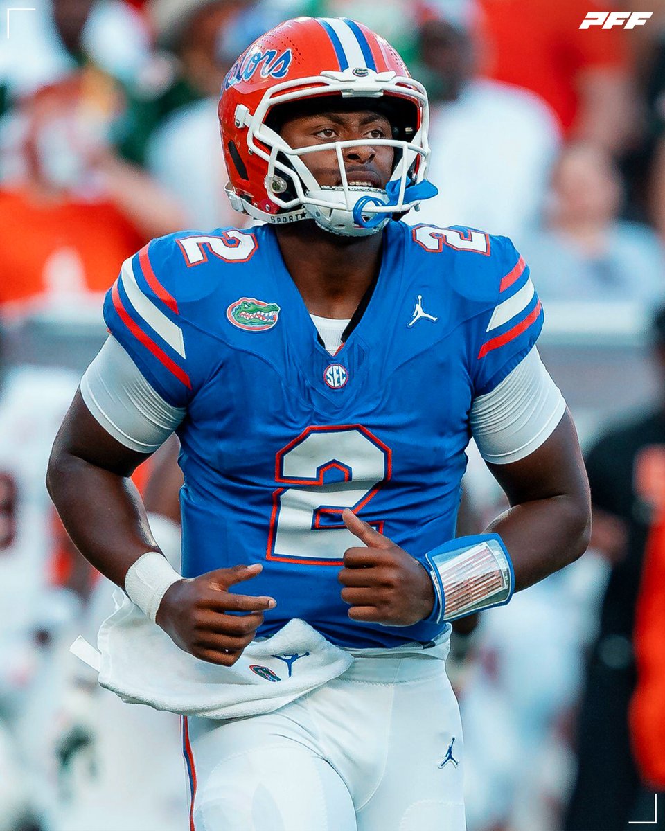 PFF_College's tweet photo. Florida Freshman QB DJ Lagway will start this week vs Samford, Billy Napier announced

Graham Mertz is out due to a concussion https://t.co/1uTwl5hJYn