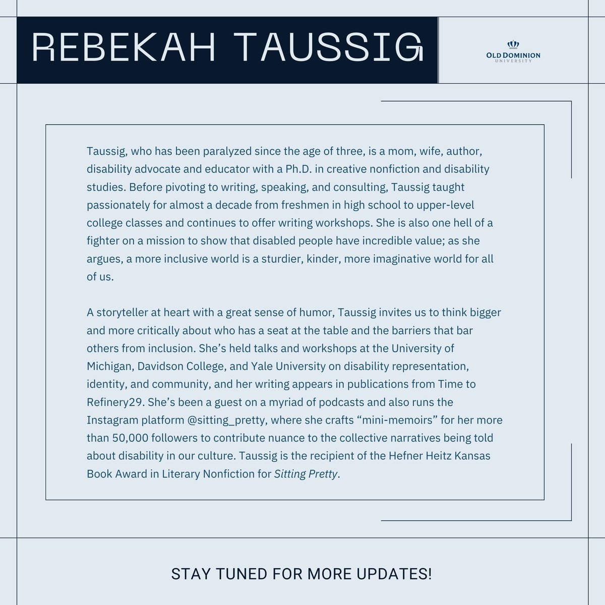 Introducing nonfiction writer Rebekah Taussig! She is one of many talented artists at this year's literary festival, so be sure to mark your calendars!