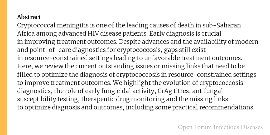 Evolution of laboratory diagnostics for cryptococcosis and missing links to optimize diagnosis and outcomes in resource-constrained settings.

✅ Just Accepted
🔗 bit.ly/4g64qAN