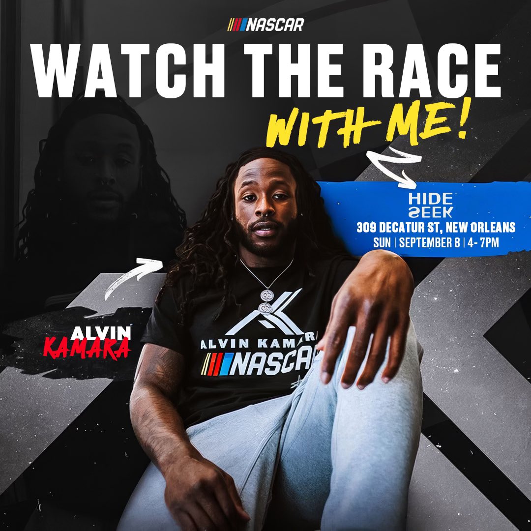 A_kamara6's tweet photo. New Orleans... let’s watch the NASCAR Playoffs together after the Saints game this Sunday! @NASCAR #hideseeknola 

RSVP here: https://t.co/3LU7QtqoAh https://t.co/ONRiBjE6Ht