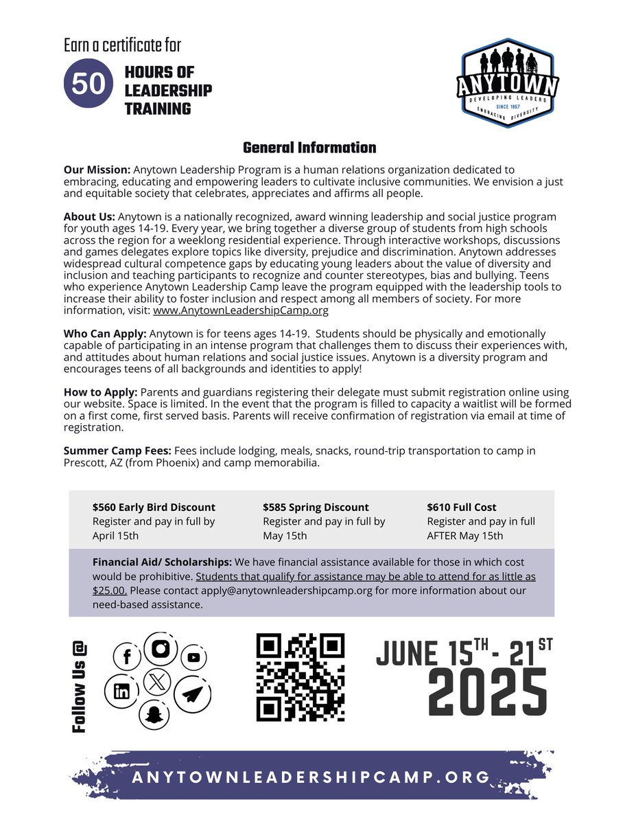 Registration is officially OPEN to delegates! Reserve your spot today at anytownleadershipcamp.org/anytown-leader…