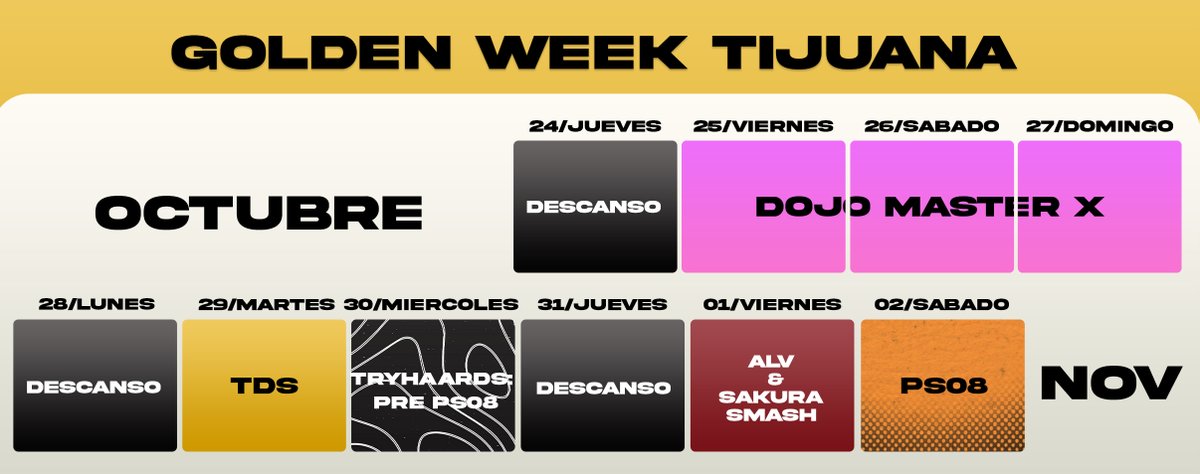 UPDATE 🆙🆙🆙

-> Por mi parte el TRYHAAARDS: PRE-PS08 tendrá Venue Free, solo cobraré lo de Singles para el POT 🔥

GOLDEN WEEK TIJUANA 👀