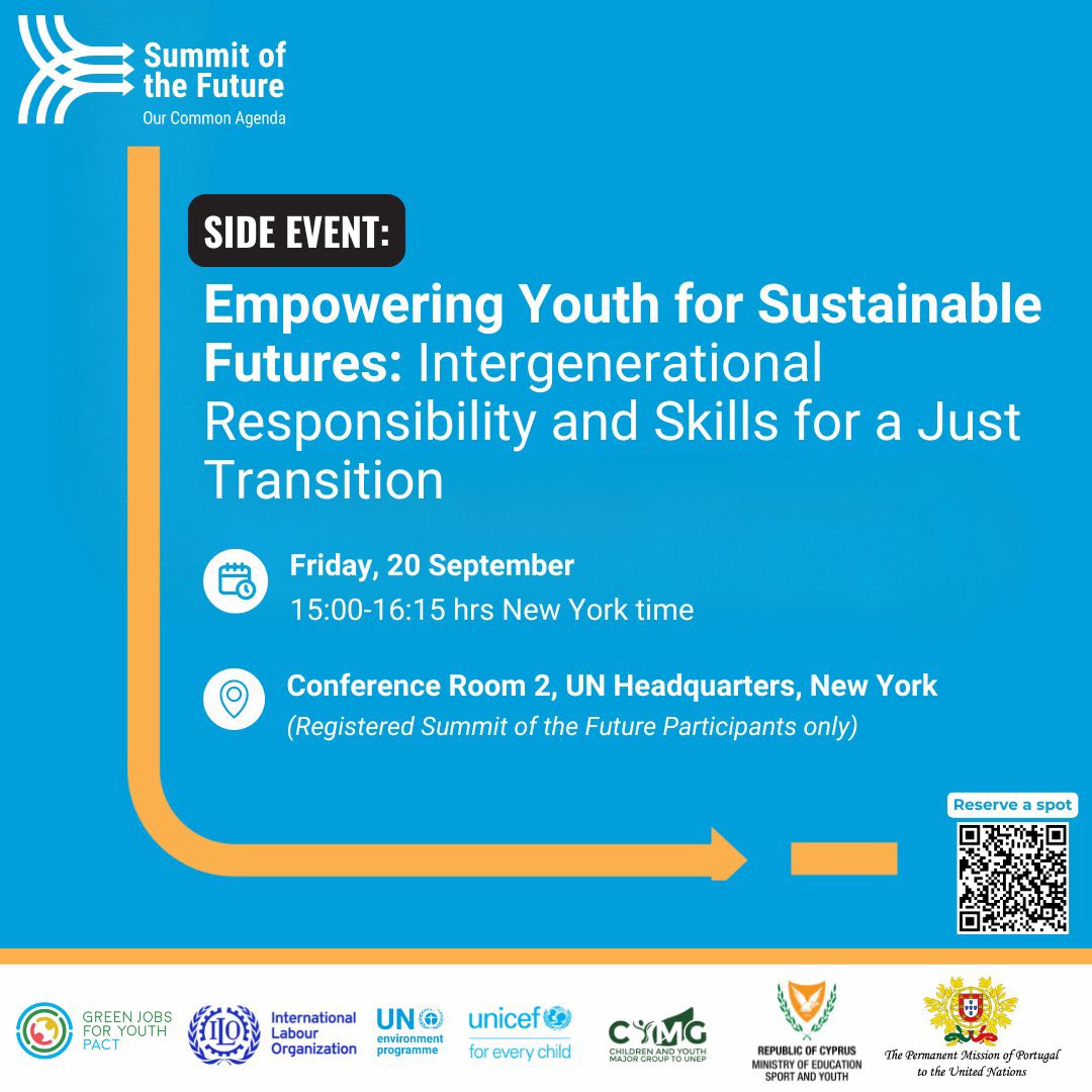Children & Youth Major Group to UNEP (@cymgunep) on Twitter photo Join our #SOTF side event with @ILO, <a href="/UNEP/">UN Environment Programme</a>, <a href="/UNICEF/">UNICEF</a>, <a href="/cymoec/">ΥΠΑΝ Κύπρου</a>, <a href="/Portugal_UN/">Portugal at the UN</a> & more to explore how we can reshape education and society for #greenskills & #greenjobs, driving a just and sustainable transition.
Register by 6 Sept: unep.org/events/unep-ev… Join our #SOTF side event with @ILO, <a href="/UNEP/">UN Environment Programme</a>, <a href="/UNICEF/">UNICEF</a>, <a href="/cymoec/">ΥΠΑΝ Κύπρου</a>, <a href="/Portugal_UN/">Portugal at the UN</a> & more to explore how we can reshape education and society for #greenskills & #greenjobs, driving a just and sustainable transition.
Register by 6 Sept: unep.org/events/unep-ev…