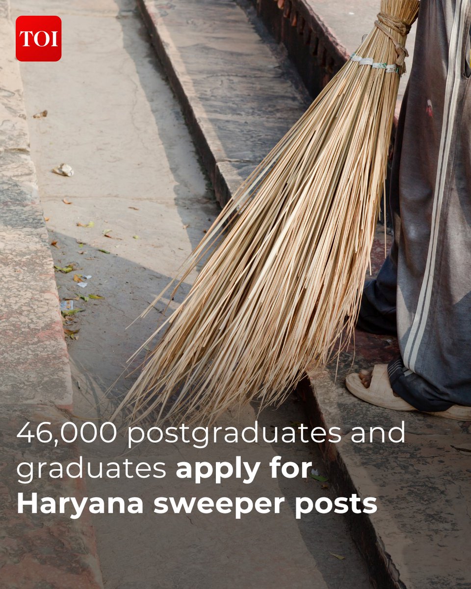 zoo_bear's tweet image. Over 6000 postgraduates, nearly 40,000 graduates, and 1.2 lakh candidates who have studied up to class 12 have applied for a sweeper's job in Haryana government departments, boards, corporations and civic bodies. A total of 3.95 Lakh candidates have applied for a job which offers…