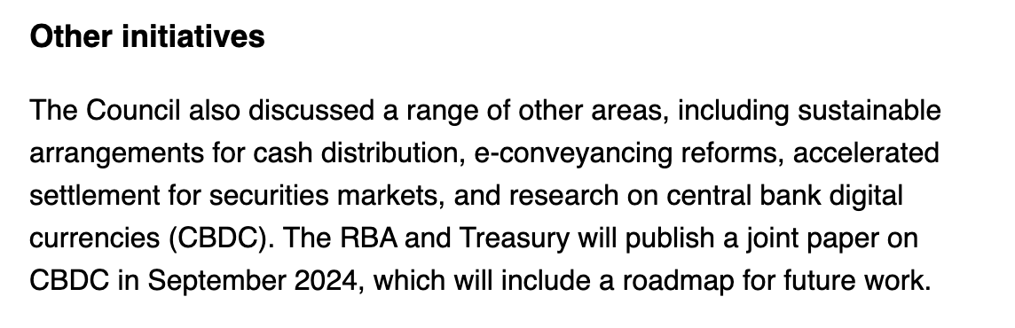 From today's minutes of the meeting of financial regulators. 

Full paper on CBDC coming soon........