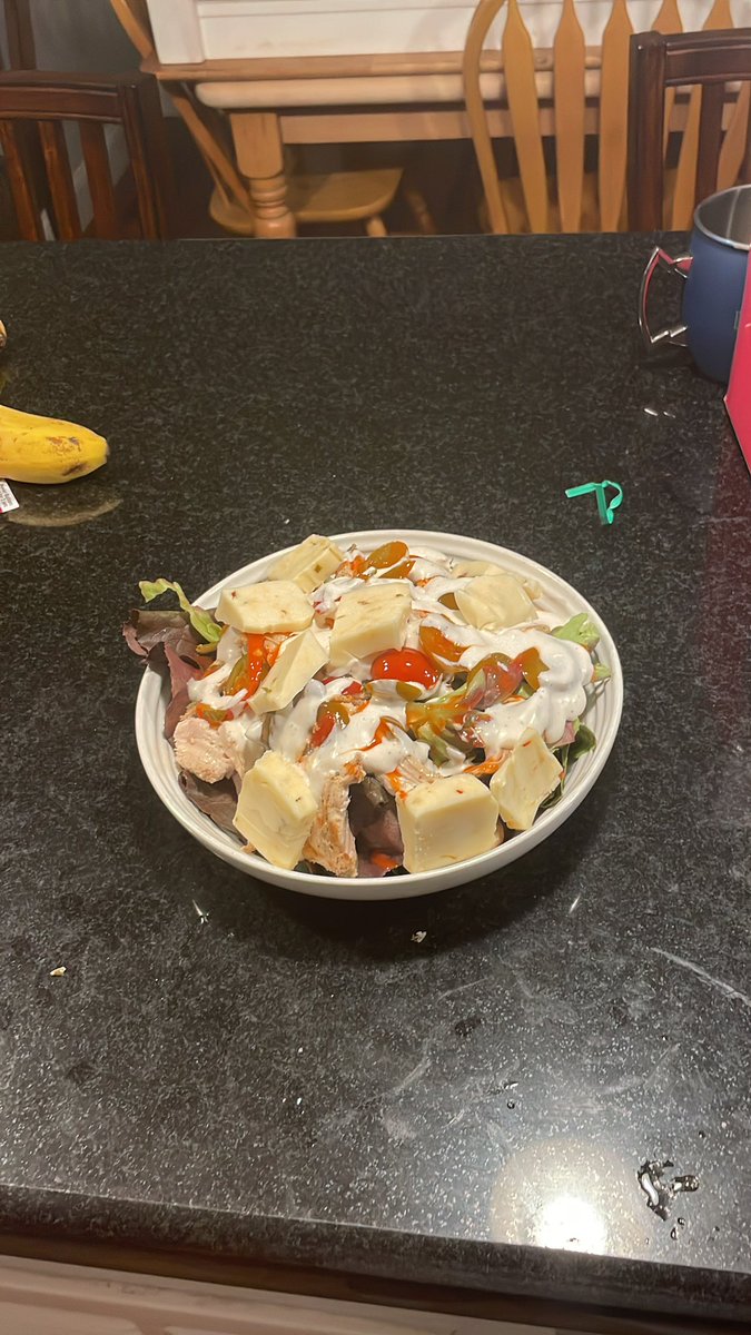 A truly heinous, disgusting, yet wonderfully calorically dense post workout salad (if you can call this monstrosity a salad)