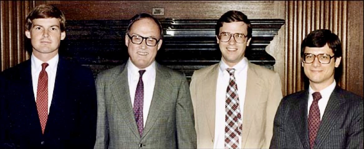 A remarkable fact —

19 years ago this week, Chief Justice William Rehnquist passed away.  He had served as Chief for 19 years.

His successor (and former law clerk) Chief Justice John Roberts has now been Chief as long as his old boss was.

(WHR is 2nd and JGR is 4th from left.)