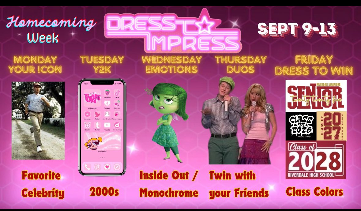 Hey Warriors! 
Homecoming 2024
September 9-13th 
Dress to Impress! 
<a href="/StucoRiverdale/">RHS STUCO</a>