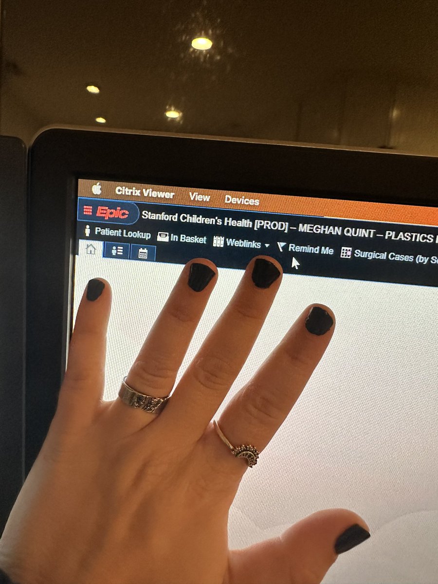 meg_quint_'s tweet image. Noticed while doing chart review that my nails match the epic tool bar. Very mindful, very demure, very cutesy.  #medschool #medstudent