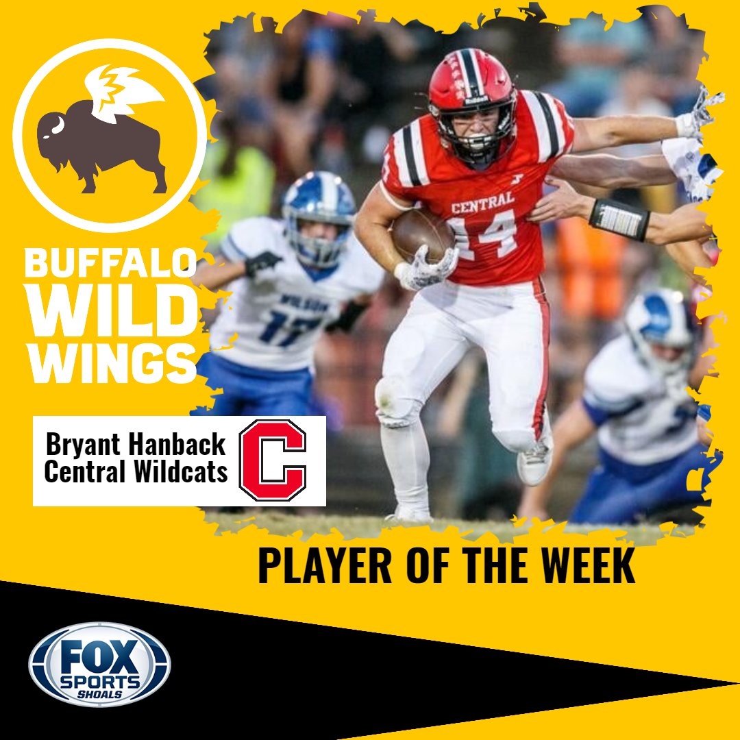 Congrats to Bryant Hanback (Central) who has been voted the Buffalo Wild Wings Fox Sports Shoals Player of the Week for Week 1. Bryant is now in the running for the Player of the Year.